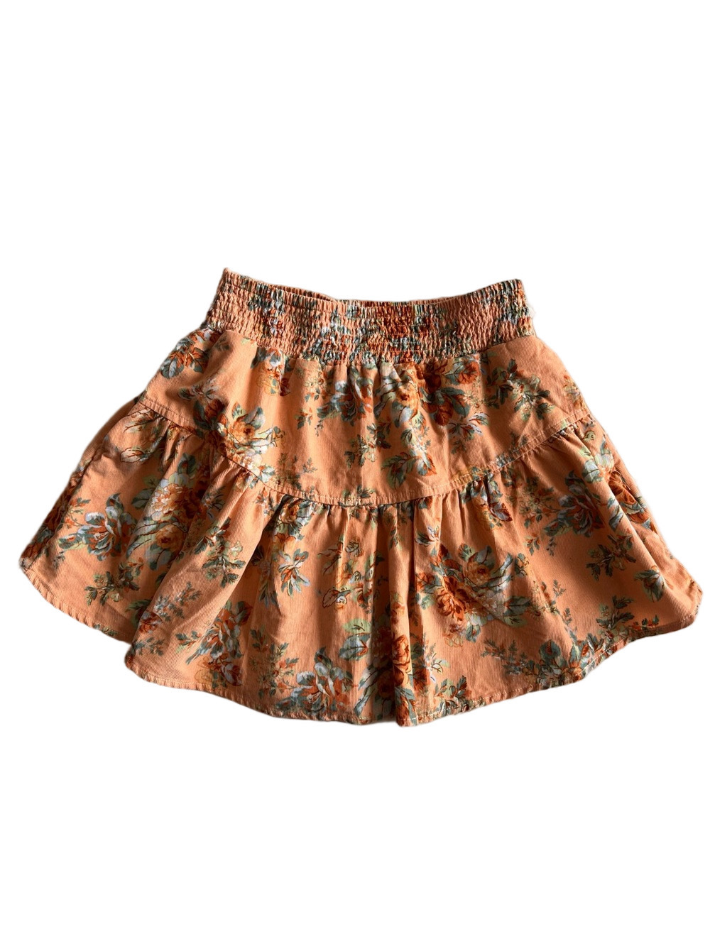 American Eagle Women's Tiered Floral Orange Corduroy Mini Skirt Pockets - XS